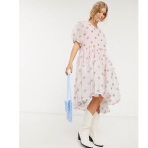 Sister Jane Pink High Low Dress with Floral Design